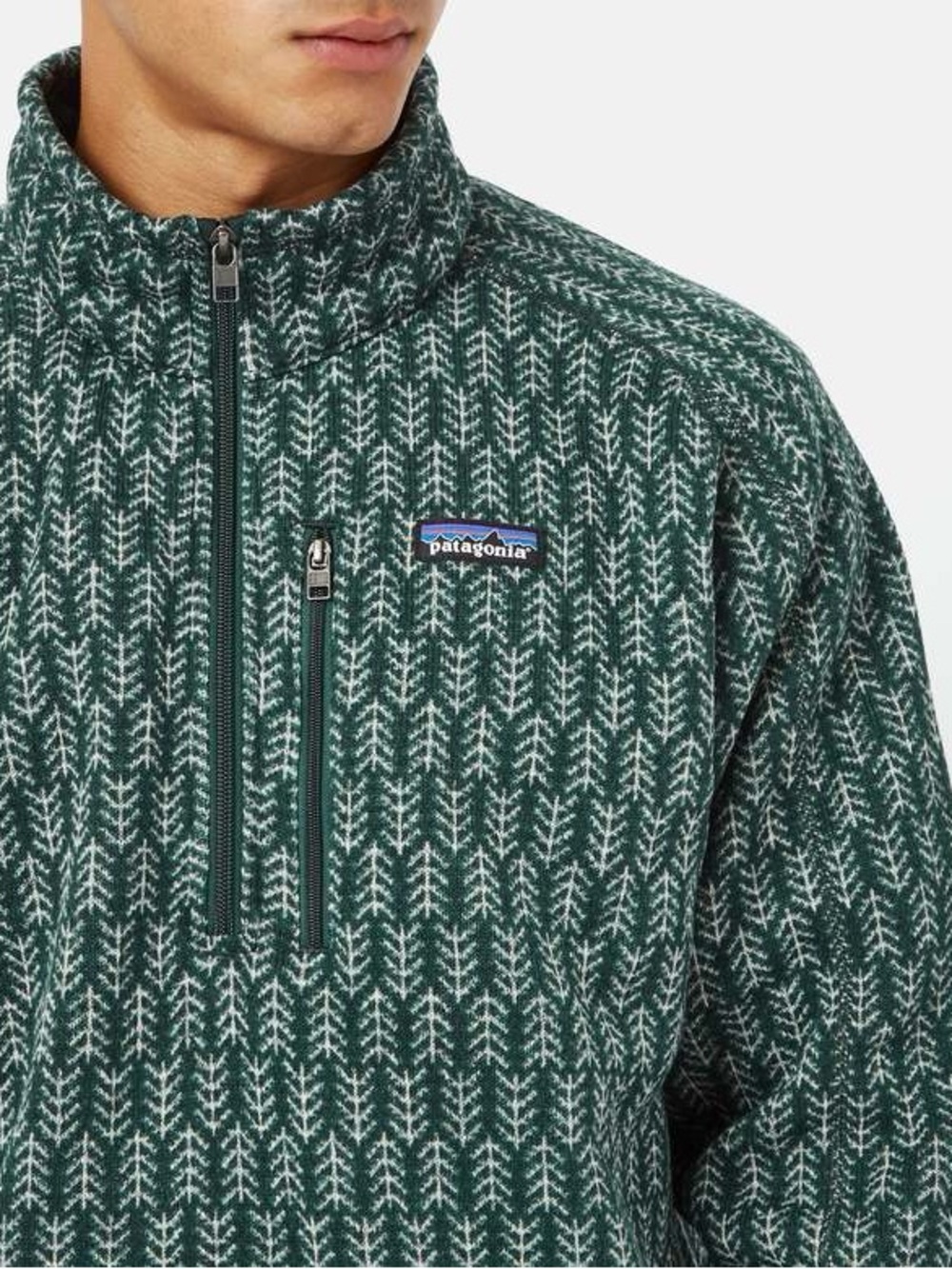 Patagonia Green & White Tree-Pattern Fleece Pullover